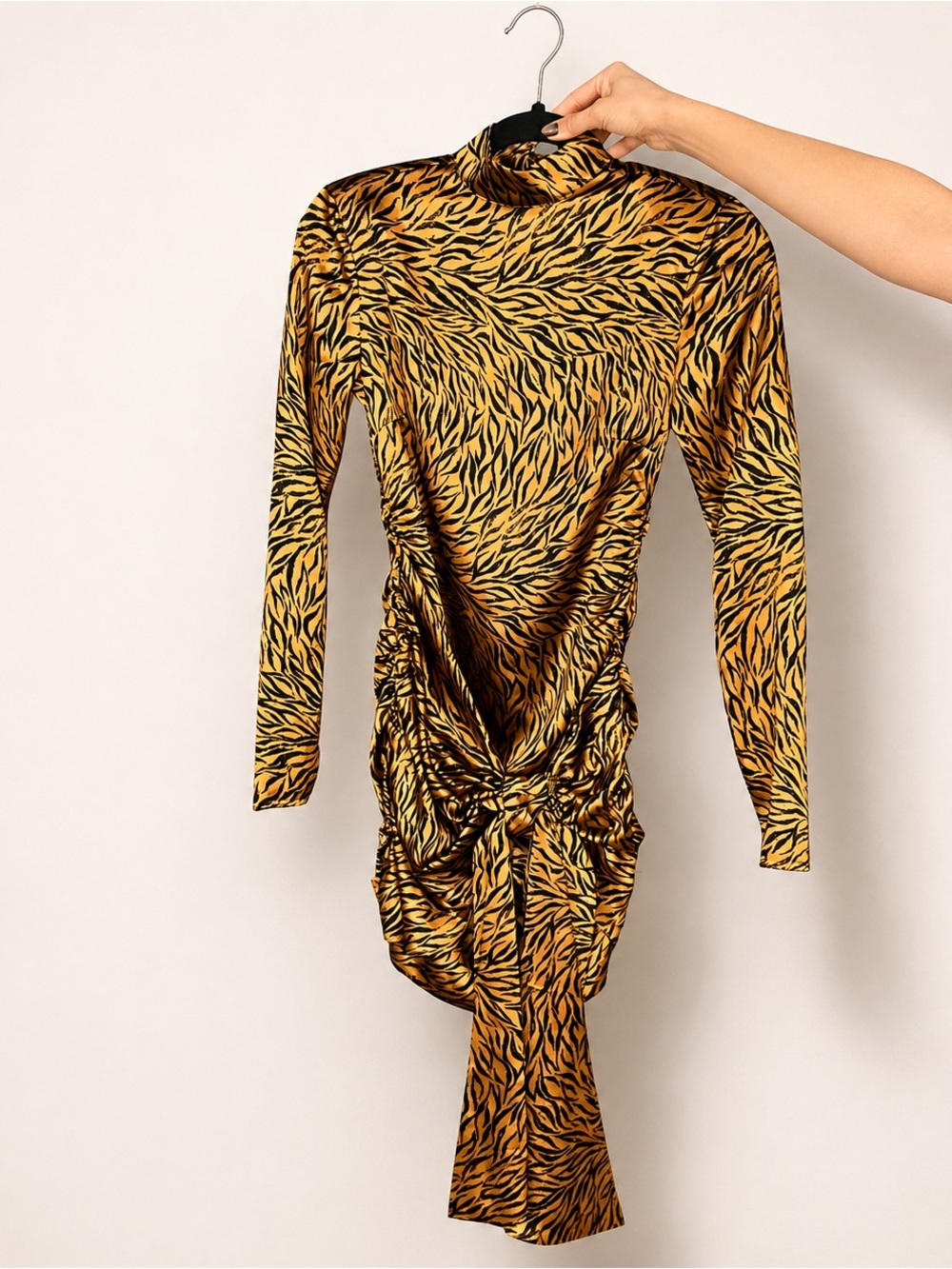 Likely Tiger-Print Long Sleeve Ruched Dress